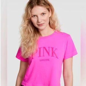 BARBIE PINK Victoria’s Secret Cotton relaxed Short Sleeve cropped tee size XXL